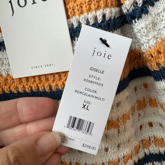 NWT • Joie • Giselle Sleeveless Striped Crochet Midi Dress • Size XL • 💙🧡🤍 • - Picture 2 of 9